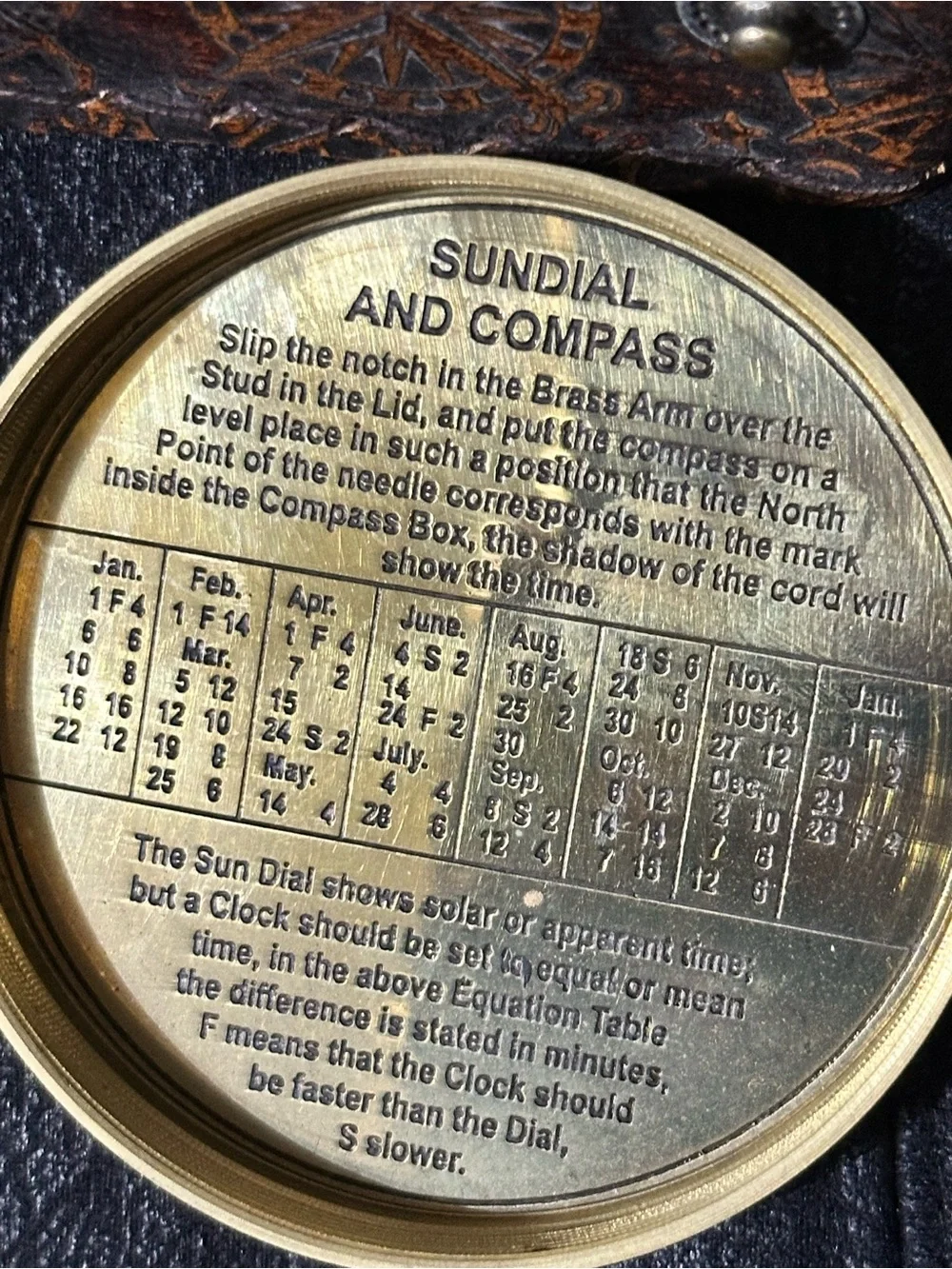 Antique style brass sundial compass